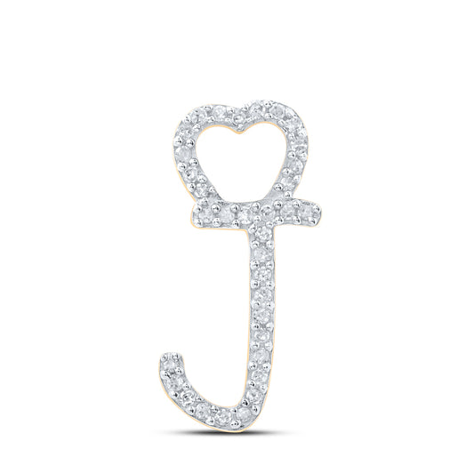 0.1 Ctw Natural Diamond Heart Initial Letter J Pendant in 10k Yellow Gold