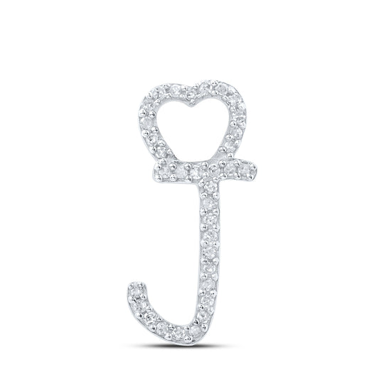 0.1 Ctw Natural Diamond Heart Initial Letter J Pendant in 10k White Gold