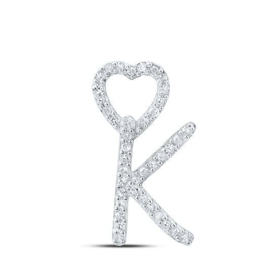 0.12 Ctw Natural Diamond Heart Initial Letter K  Pendant in 10k White Gold