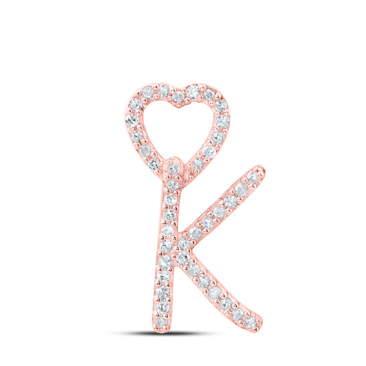 0.12 Ctw Natural Diamond Heart Initial Letter K Pendant in 10k Rose Gold