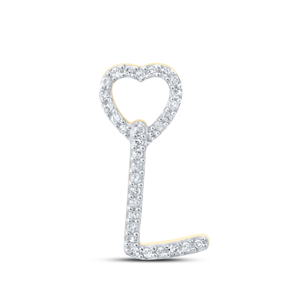 0.1 Ctw Natural Diamond Heart Initial Letter L Pendant in 10k Yellow Gold