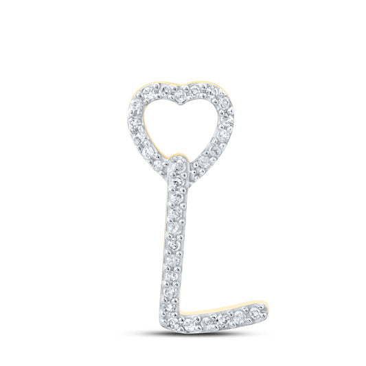 0.1 Ctw Natural Diamond Heart Initial Letter L Pendant in 10k Yellow Gold