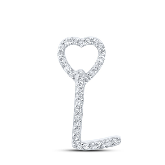 0.1 Ctw Natural Diamond Heart Initial Letter L Pendant in 10k White Gold