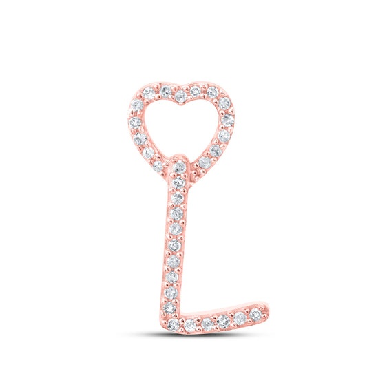 0.1 Ctw Natural Diamond Heart Initial Letter L Pendant in 10k Rose Gold