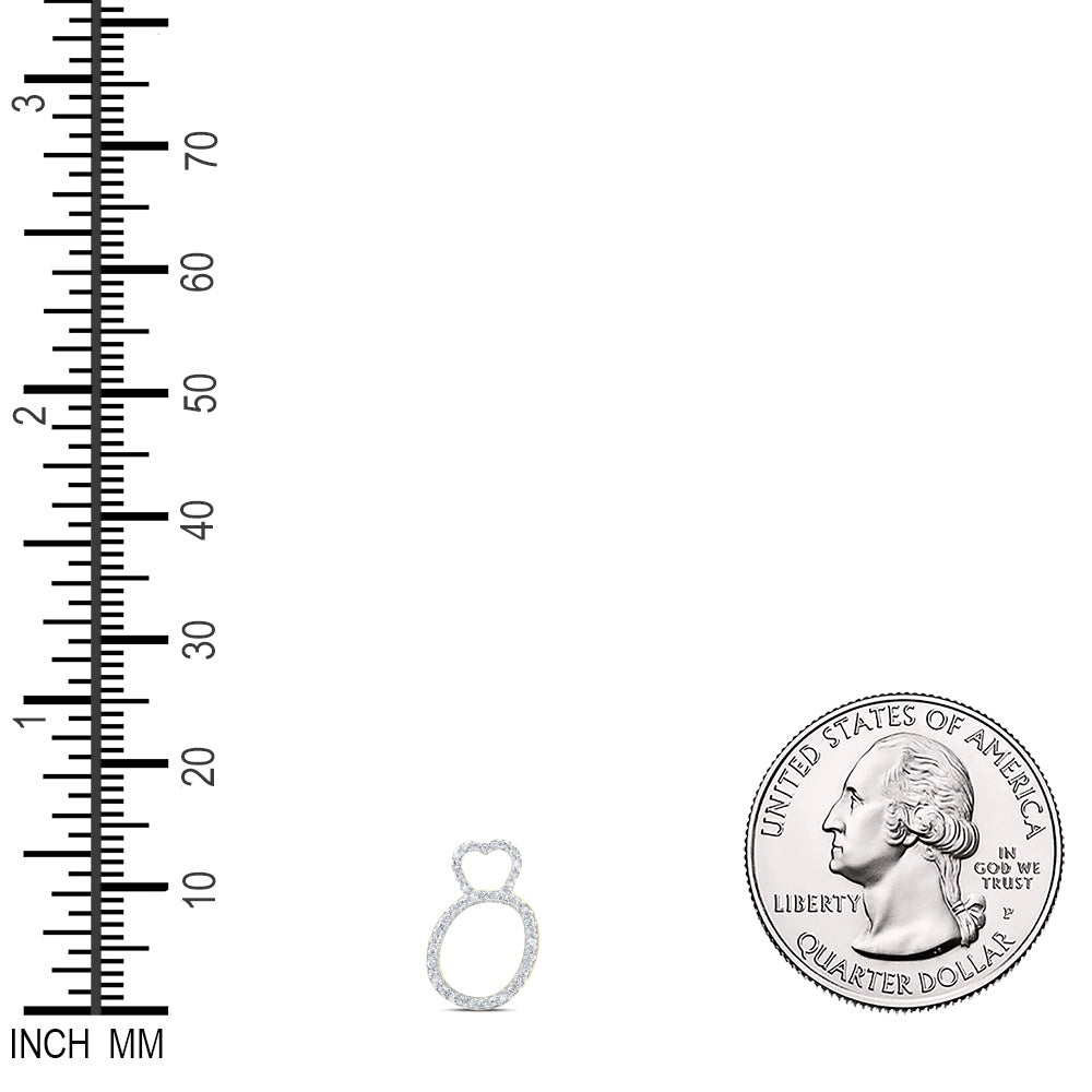 0.13 Ctw Natural Diamond Heart Initial Letter O Pendant in 10k Yellow Gold