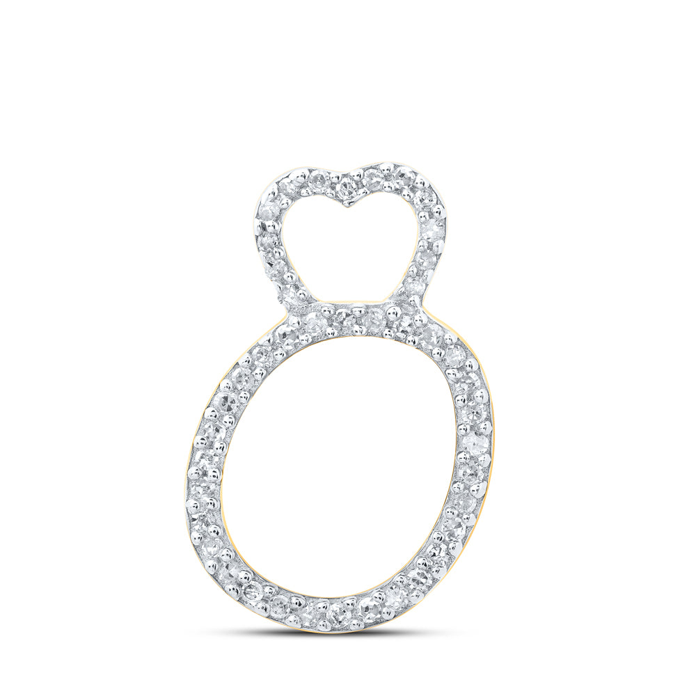 0.13 Ctw Natural Diamond Heart Initial Letter O Pendant in 10k Yellow Gold