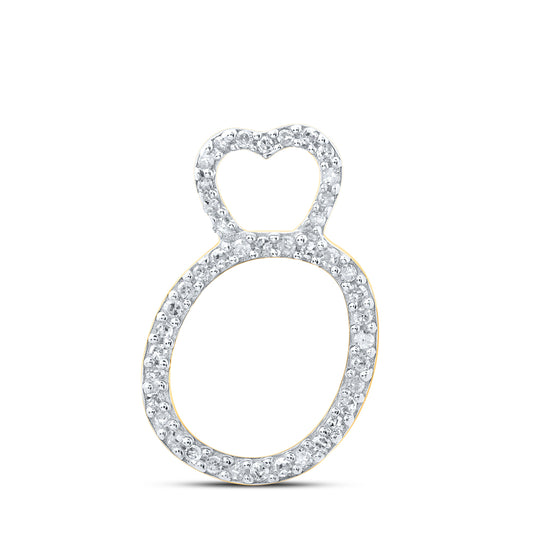 0.13 Ctw Natural Diamond Heart Initial Letter O Pendant in 10k Yellow Gold