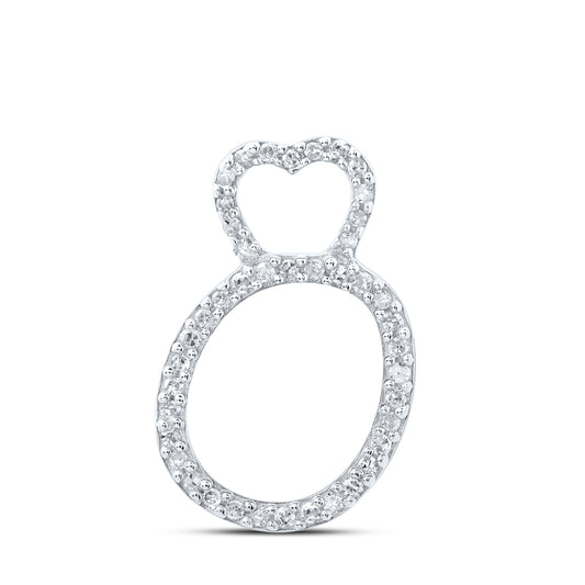 0.13 Ctw Natural Diamond Heart Initial Letter O Pendant in 10k White Gold
