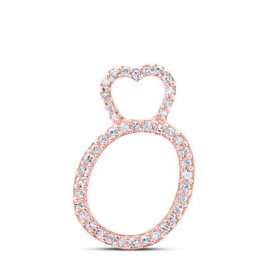0.13 Ctw Natural Diamond Heart Initial Letter O Pendant in 10k Rose Gold