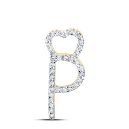 0.1 Ctw Natural Diamond Heart Initial Letter P Pendant in 10k Yellow Gold