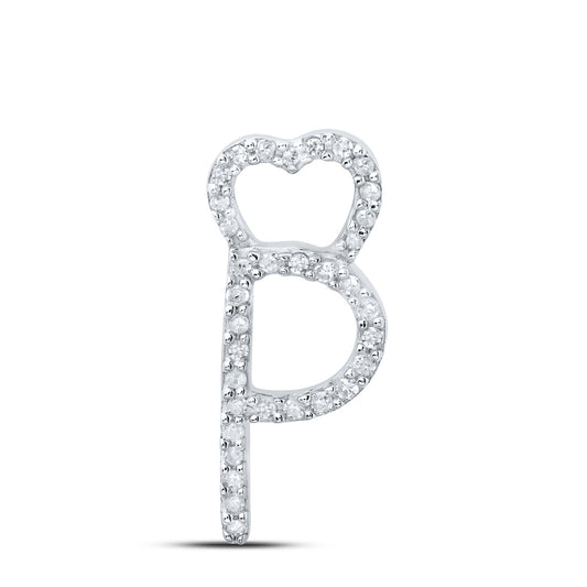 0.1 Ctw Natural Diamond Heart Initial Letter P Pendant in 10k White Gold