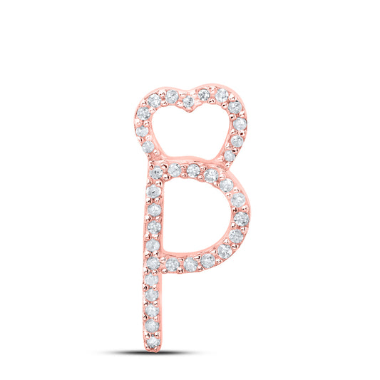 0.1 Ctw Natural Diamond Heart Initial Letter P Pendant in 10k Rose Gold