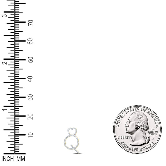 0.14 Ctw Natural Diamond Heart Initial Letter Q Pendant in 10k Yellow Gold