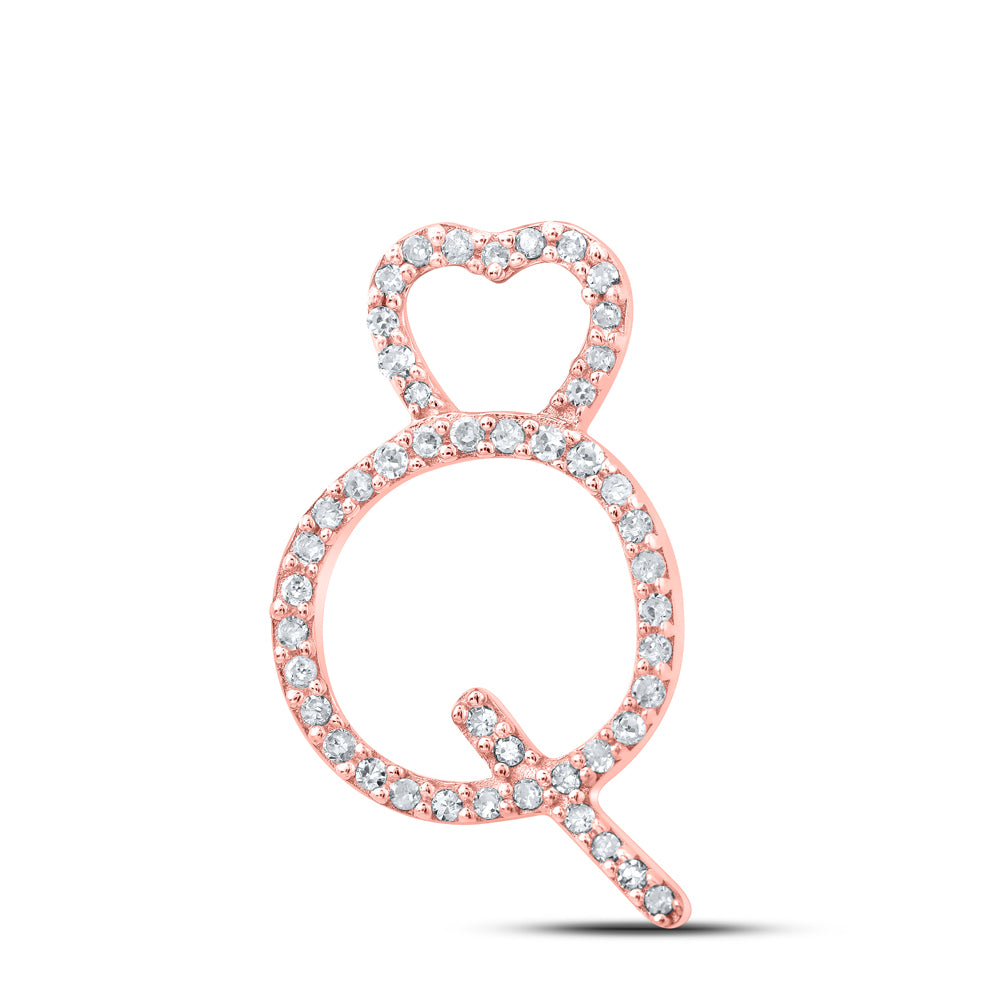 0.14 Ctw Natural Diamond Heart Initial Letter Q Pendant in 10k Rose Gold