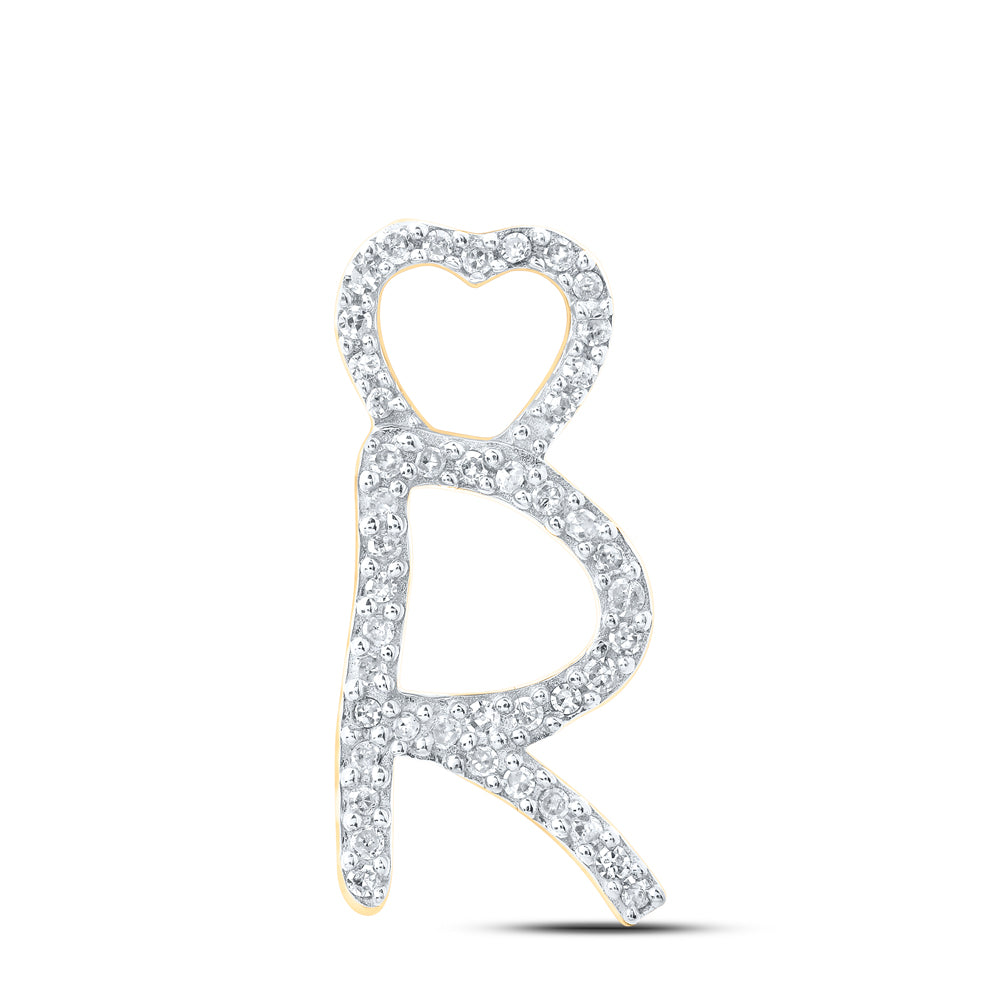 0.13 Ctw Natural Diamond Heart Initial Letter R Pendant in 10k Yellow Gold