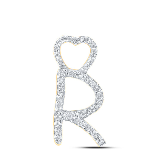 0.13 Ctw Natural Diamond Heart Initial Letter R Pendant in 10k Yellow Gold
