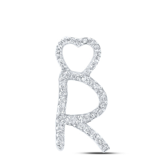 0.13 Ctw Natural Diamond Heart Initial Letter R Pendant in 10k White Gold