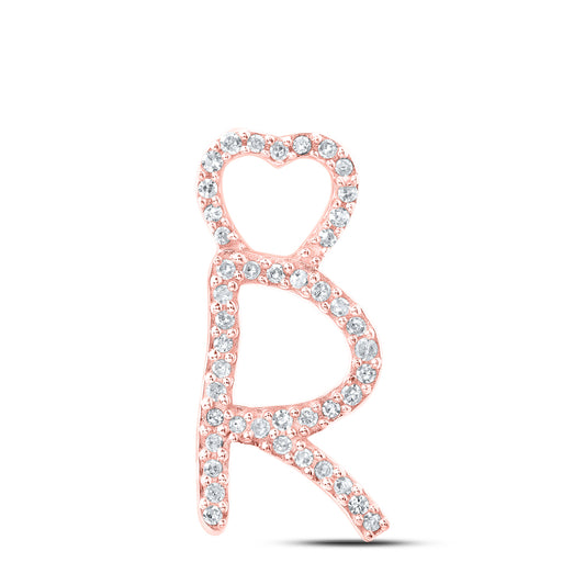 0.13 Ctw Natural Diamond Heart Initial Letter R Pendant in 10k Rose Gold