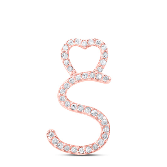 0.12 Ctw Natural Diamond Heart Initial Letter S Pendant in 10k Rose Gold