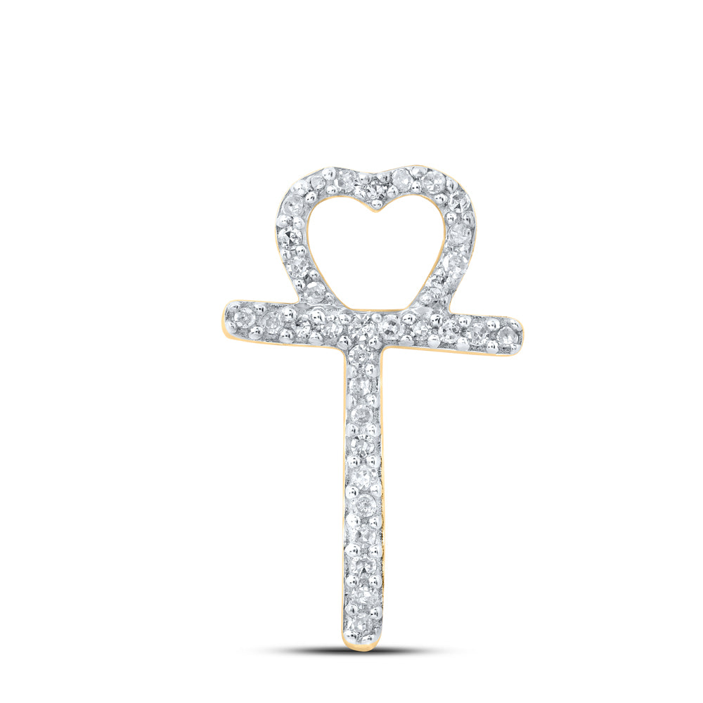 0.1 Ctw Natural Diamond Heart Initial Letter T Pendant in 10k Yellow Gold