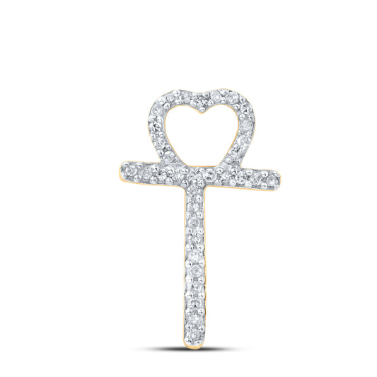 0.1 Ctw Natural Diamond Heart Initial Letter T Pendant in 10k Yellow Gold