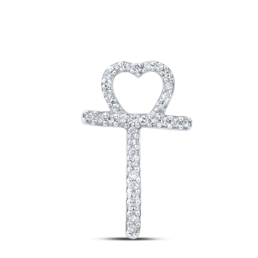0.1 Ctw Natural Diamond Heart Initial Letter T Pendant in 10k White Gold