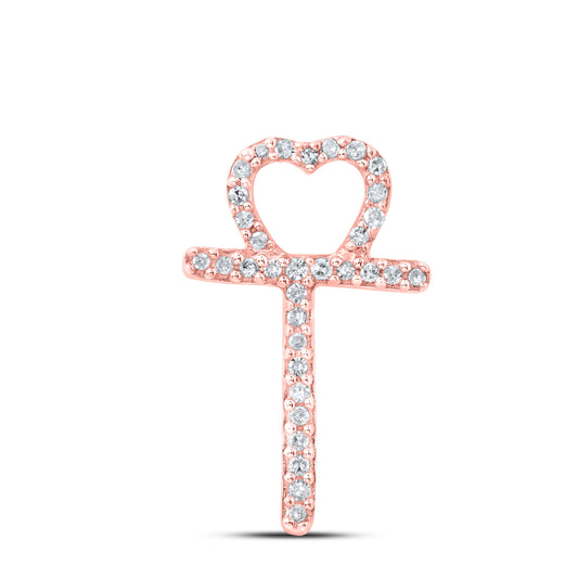 0.1 Ctw Natural Diamond Heart Initial Letter T Pendant in 10k Rose Gold