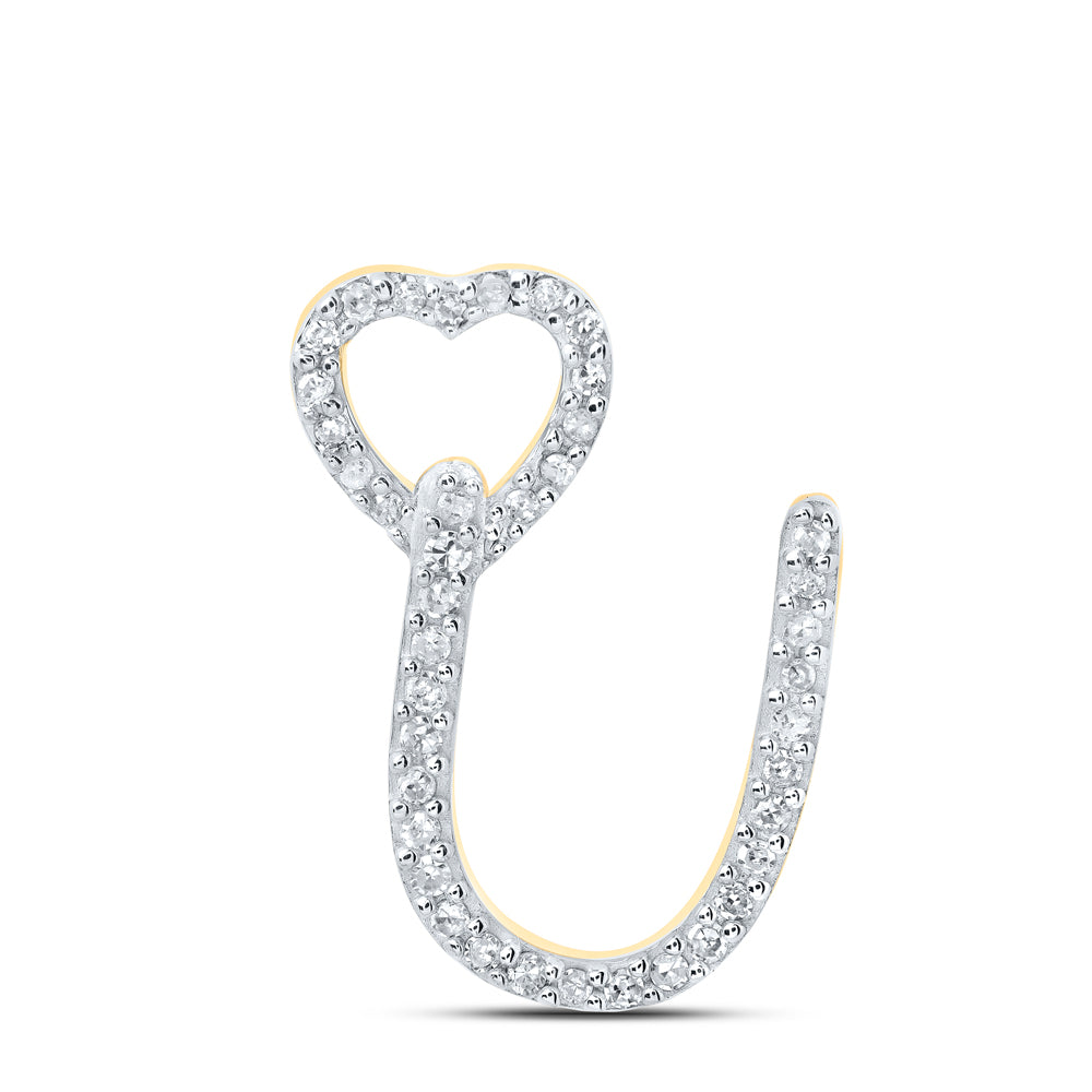 0.12 Ctw Natural Diamond Heart Initial Letter U Pendant in 10k Yellow Gold