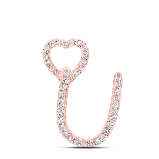 0.12 Ctw Natural Diamond Heart Initial Letter U Pendant in 10k Rose Gold