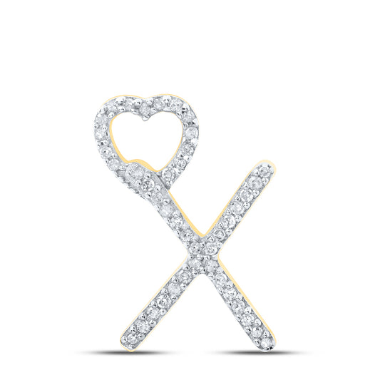 0.13 Ctw Natural Diamond Heart Initial Letter X Pendant in 10k Yellow Gold