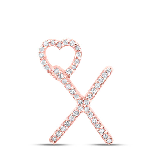 0.13 Ctw Natural Diamond Heart Initial Letter X Pendant in 10k Rose Gold