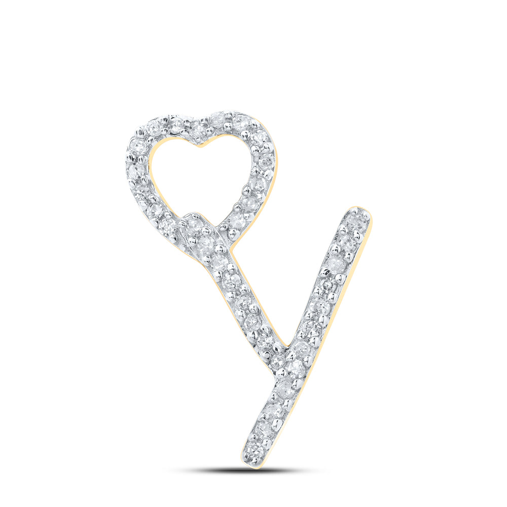 0.11 Ctw Natural Diamond Heart Initial Letter Y Pendant in 10k Yellow Gold