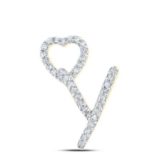 0.11 Ctw Natural Diamond Heart Initial Letter Y Pendant in 10k Yellow Gold