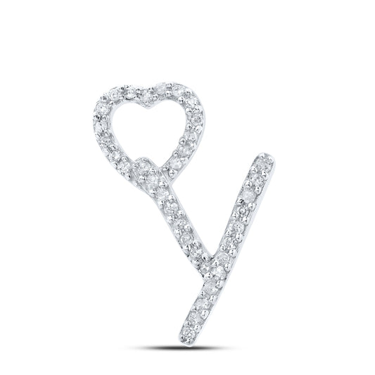0.11 Ctw Natural Diamond Heart Initial Letter Y Pendant in 10k White Gold