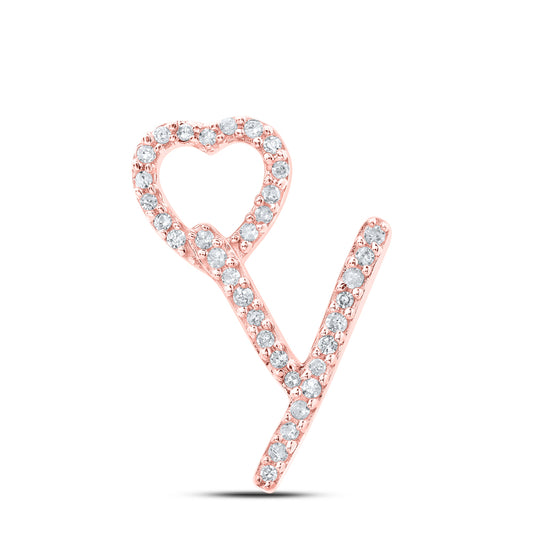 0.11 Ctw Natural Diamond Heart Initial Letter Y Pendant in 10k Rose Gold