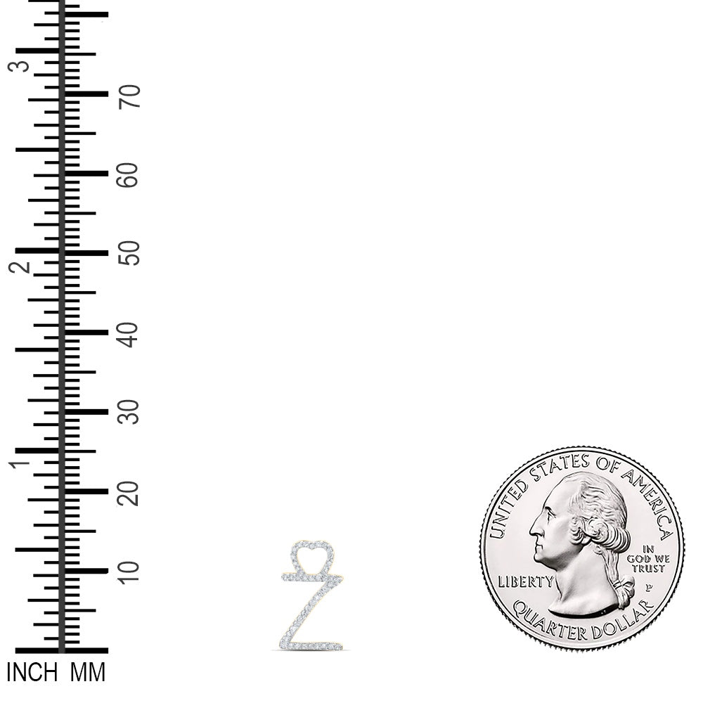 0.13 Ctw Natural Diamond Heart Initial Letter Z Pendant in 10k Yellow Gold