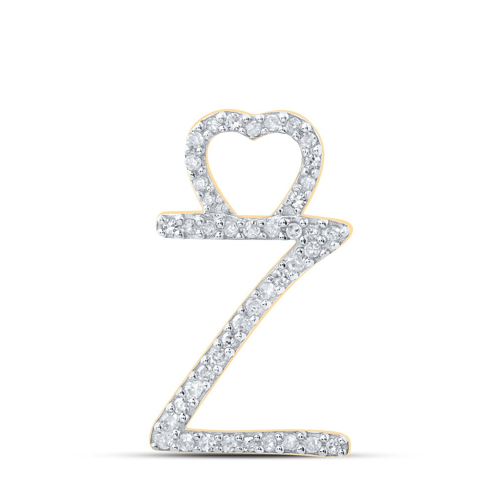 0.13 Ctw Natural Diamond Heart Initial Letter Z Pendant in 10k Yellow Gold