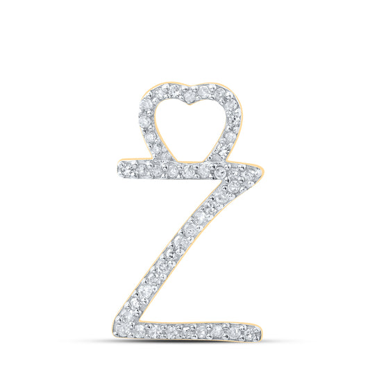 0.13 Ctw Natural Diamond Heart Initial Letter Z Pendant in 10k Yellow Gold