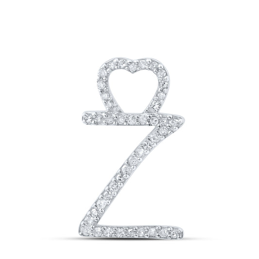 0.13 Ctw Natural Diamond Heart Initial Letter Z Pendant in 10k White Gold