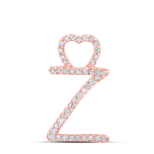 0.13 Ctw Natural Diamond Heart Initial Letter Z Pendant in 10k Rose Gold