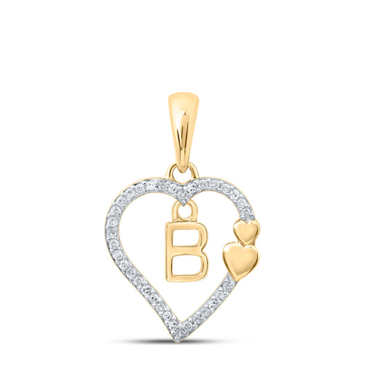 0.11 Ctw Natural Diamond Heart Dangle Initial Letter B Pendant in 10k Yellow Gold