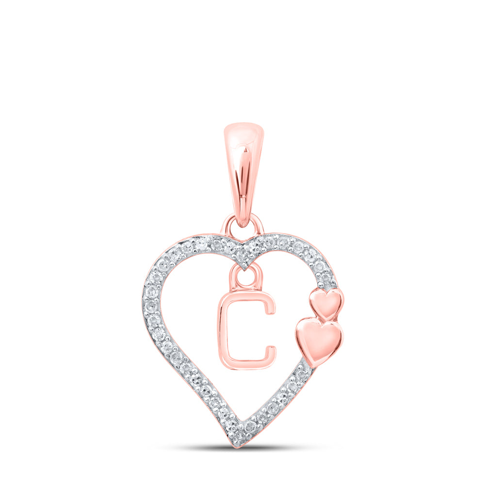 0.1 Ctw Natural Diamond Heart Dangle Initial Letter C Pendant in 10k Rose Gold