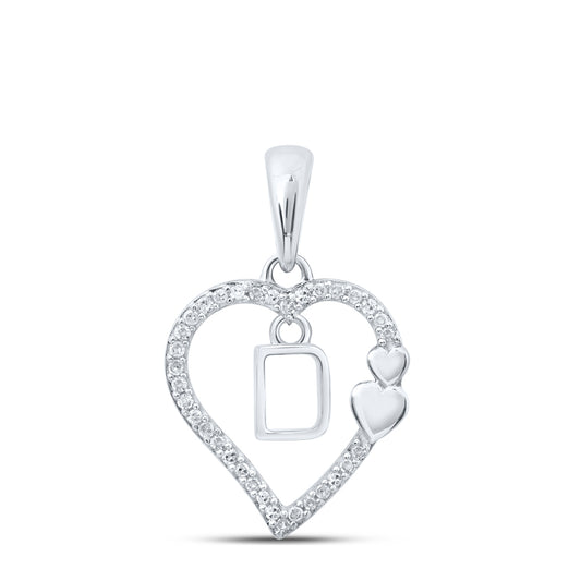 0.11 Ctw Natural Diamond Heart Dangle Initial Letter C Pendant in 10k White Gold