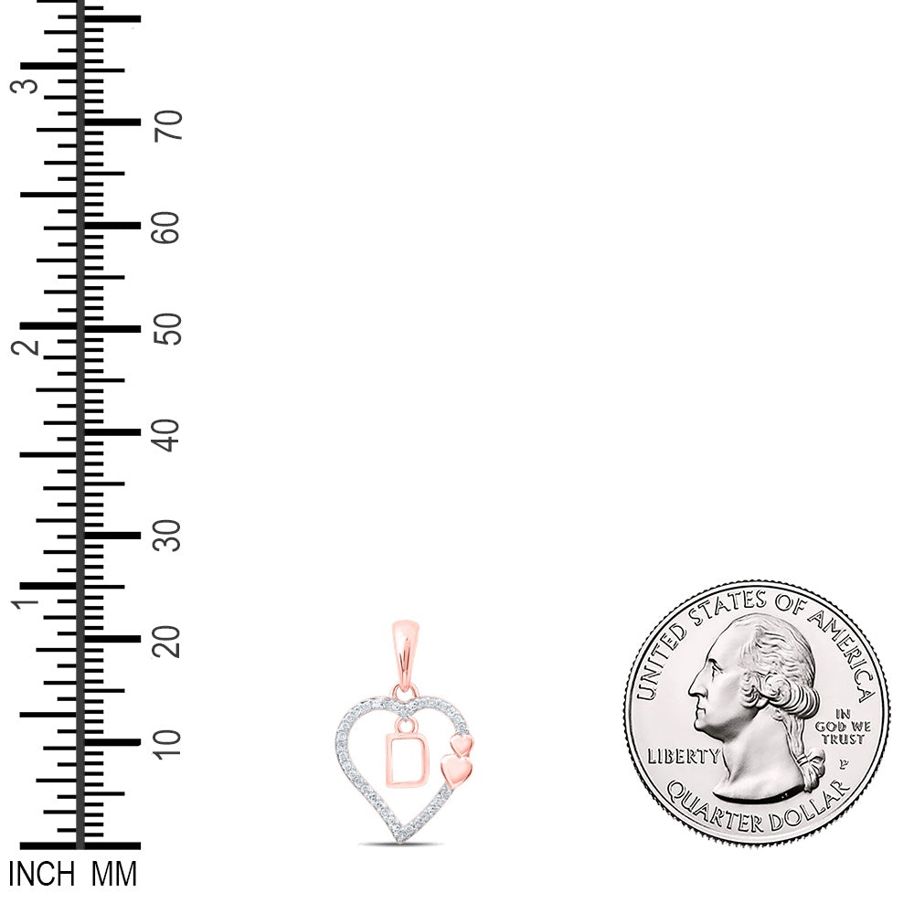 0.11 Ctw Natural Diamond Heart Dangle Initial Letter C Pendant in 10k Rose Gold