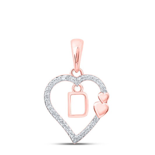 0.11 Ctw Natural Diamond Heart Dangle Initial Letter C Pendant in 10k Rose Gold