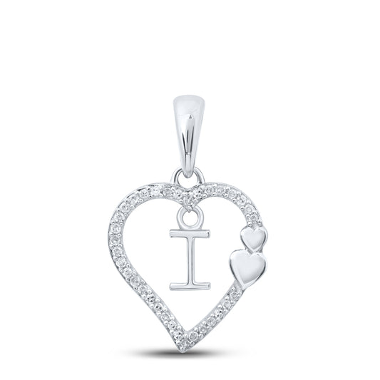 0.1 Ctw Natural Diamond Heart Dangle Initial Letter I Pendant in 10k White Gold