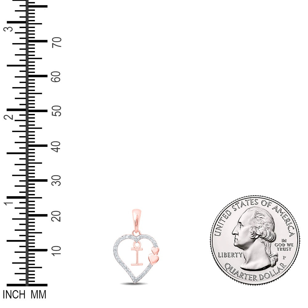 0.1 Ctw Natural Diamond Heart Dangle Initial Letter I Pendant in 10k Rose Gold