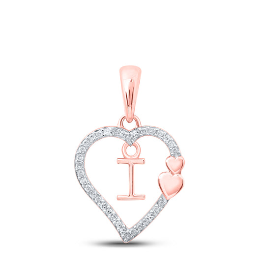 0.1 Ctw Natural Diamond Heart Dangle Initial Letter I Pendant in 10k Rose Gold