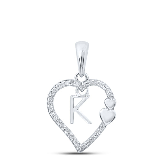 0.1 Ctw Natural Diamond Heart Dangle Initial Letter K Pendant in 10k White Gold