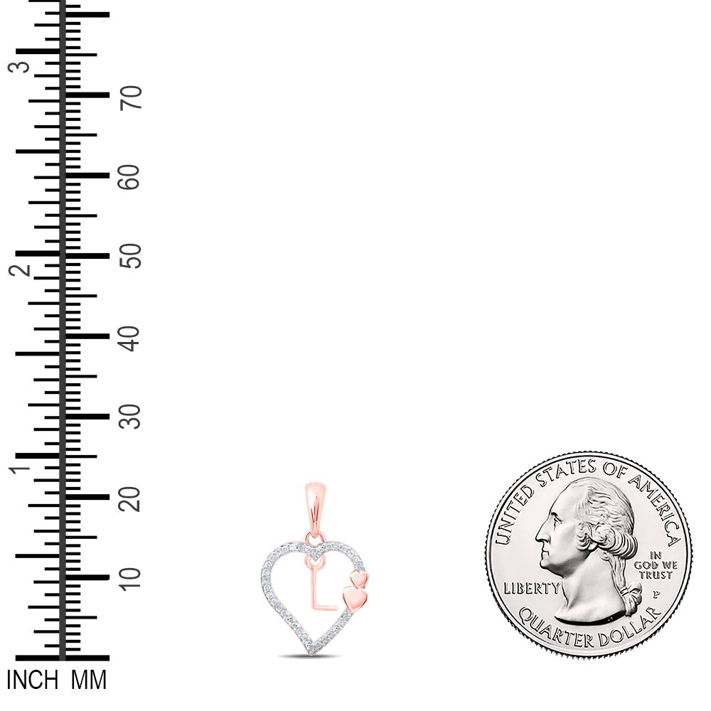 0.1 Ctw Natural Diamond Heart Dangle Initial Letter L Pendant in 10k Rose Gold